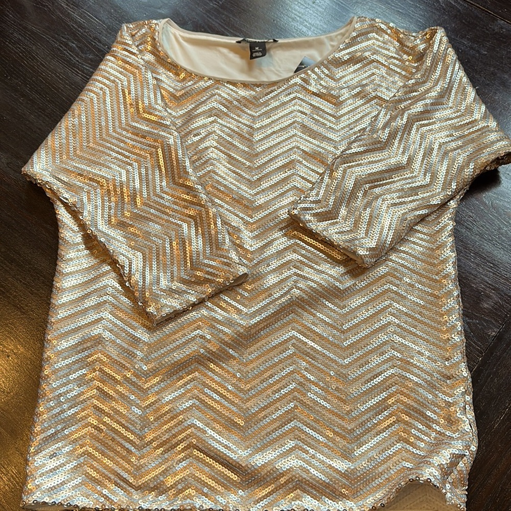 White House Black Market Sequin 3/4 sleeve top
